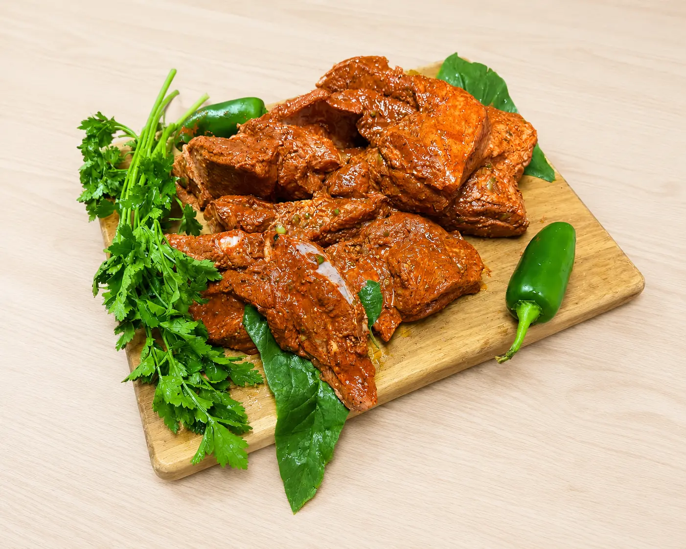 Carne adobada artesanal, lista para cocinar